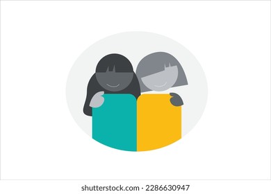 characters who embrace each other despite different skin colors
