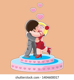 characters woman and man kissing on the podium, cartoon, vector image. eps