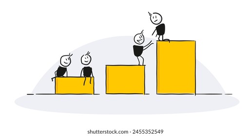 Characters working together and growing as a team. Vector illustration for success, climbing the ladder, partnership and teamwork