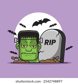 Personajes Halloween frankenstein de la caricatura de la tumba