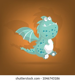 Charactor of flat cartoon Dragon flying over ground,Vector flat and cartoon design