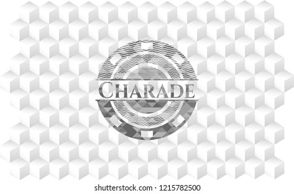 Charade grey emblem with geometric cube white background