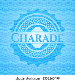 Charade light blue water wave badge background.