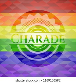 Charade on mosaic background with the colors of the LGBT flag