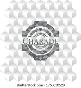 Emblema gris de estilo retro con fondo blanco cubo geométrico. 