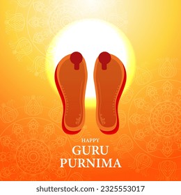 Charan paduka with sun in background Illustration for the Day of honoring celebrating guru purnima.