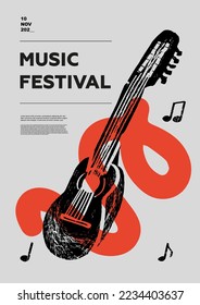 Charango, folk, afiche del festival de música. Instrumentos musicales de cuerda. Competencia.  Un conjunto de ilustraciones vectoriales. Diseño minimalista. Cartel, volante, portada, impresión.