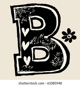 charcoal alphabet, doodle B