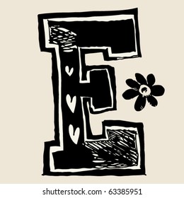 charcoal alphabet, doodle E