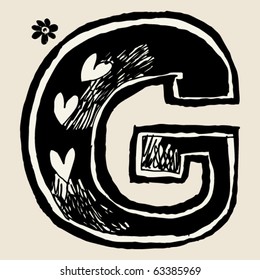 charcoal alphabet, doodle G