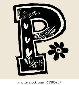 charcoal alphabet, doodle P