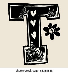 charcoal alphabet, doodle T