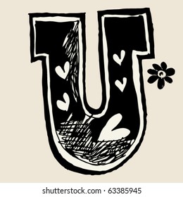 charcoal alphabet, doodle U