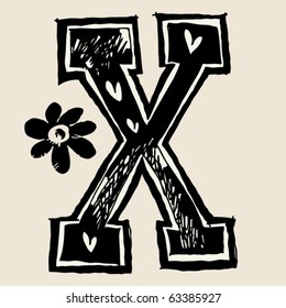 charcoal alphabet, doodle X
