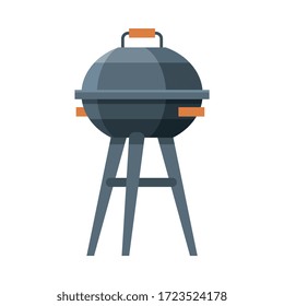 Charcoal Barbecue Grill, Equipment for Picnic Flat Vector Illustration