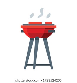 Charcoal Barbecue Grill with Grilled Meat, Equipment for Picnic Flat Vector Illustration