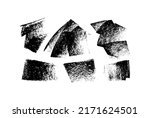 Charcoal bold smears, wide brush stroke shapes. Hand drawn scribble sketch banners. Charcoal pencil sketch with noise texture. Set of abstract simple shapes. Dry black smears isolated on white. 