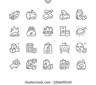 Charcoal. Bonfire. Burning coal for barbecue. Block of wood. Pixel Perfect Vector Thin Line Icons. Simple Minimal Pictogram svg