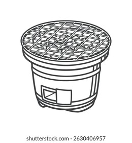 Charcoal brazier with charcoal. Japanese traditional culture. Vector illustration.
