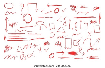 Holzkohle-Pinsellinien-Kunst kritzelt Kollektion. Pinsel Handgezeichnete Vektorgrafik-Linien. Pinselpfeile.