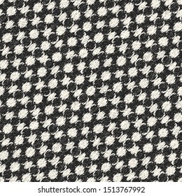 Charcoal Brushed Canvas Textured Checked Ikat Graphic Motif. Seamless Pattern.