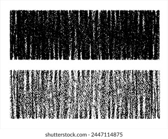 Charcoal, chalk, black pastel, pencil vector hand drawn grunge grain textures. Rectangle long banner shape. Text background, border or header template. Rough artistic parallel vertical hatching. 