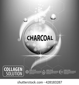 Charcoal and Collagen Background Concept Cosmetic for Skin.Healthy White Lotion. 
