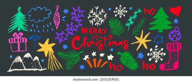Charcoal colorful graffiti doodle punk and girly shapes collection. Hand drawn grunge style brush strokes, bold curved lines,  star and others geometric shapes. Vector collage elements.