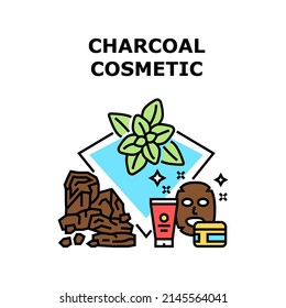 Charcoal Cosmetic Vector Icon Concept. Facial Mask And Scrub, Cream And Lotion Charcoal Cosmetic. Natural Ingredient Cosmetology Product For Clean And Moisturizing Face Skin Color Illustration