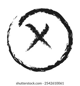 Charcoal cross drawn in a circle. 