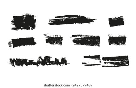 Charcoal drawn lines with rough edges. Grainy blob, grunge underline element. Vector stamp background. Brush stroke. Collection of ink wet texture. Isolated dry blob.