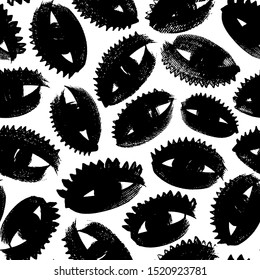 Charcoal eyes seamless pattern. Irregular shapes, paint smears vector illustration. Monocolor smudges texture. Ink brushstroke stains backdrop. Fabric, wallpaper, wrapping paper design