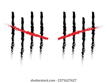 Charcoal Feather tally marks four sticks crossed vector illustration.