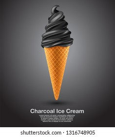 Charcoal : Flavored Soft Ice cream Set : Vector Illustration