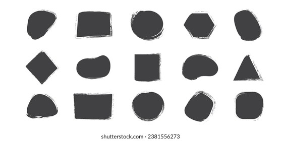 Charcoal frame, paint brush banner, chalk grunge texture, smudge sketch black border different shape isolated on white background. Coal style vector illustration