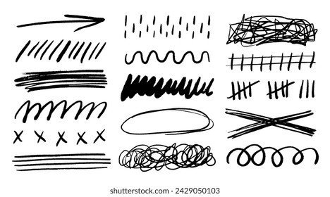 Charcoal graffiti doodle punk and grunge shapes collection. Hand drawn abstract scribbles and squiggles, creative various shapes, pencil drawn icons. Scribbles, scrawls, brush strokes, curly lines.
