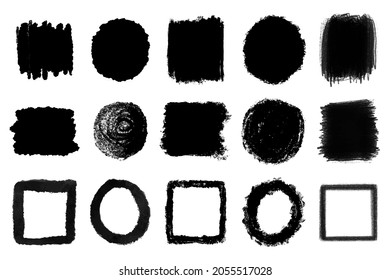 Charcoal and Graphite Pencil Texture Background Vector Set. Round and square abstract shapes.