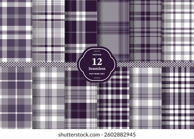 Charcoal Gray and Pale Straw Seamless Tartan Fabric Design Set of 12