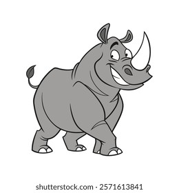 Charcoal Gray Rhino Cartoon Character Charging Ahead