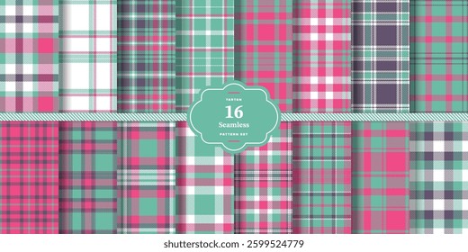 Charcoal Gray Tartan patterns fabric texture. Modern Smoky Charcoal Seamless Tartan Set of 16