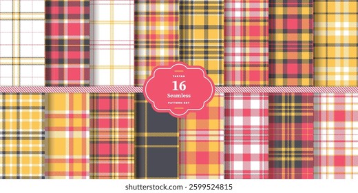 Charcoal Gray Tartan patterns fabric texture. Modern Vivid Poppy Seamless Tartan Set of 16