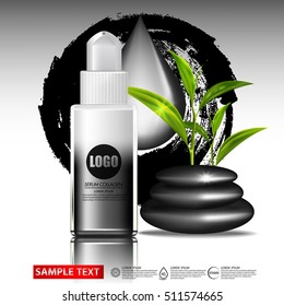Charcoal and Green tea Serum and Background Concept Skin Care Cosmetic.