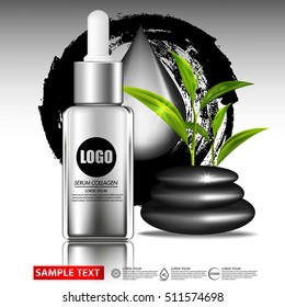 Charcoal and Green tea Serum and Background Concept Skin Care Cosmetic.