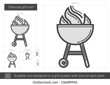 Icono de línea vectorial de parrilla de carbón vegetal aislado en fondo blanco. Icono de la línea de parrilla de carbón vegetal para infografía, sitio web o aplicación. Icono escalable diseñado en un sistema de cuadrícula.