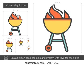 Icono de línea vectorial de parrilla de carbón vegetal aislado en fondo blanco. Icono de la línea de parrilla de carbón vegetal para infografía, sitio web o aplicación. Icono escalable diseñado en un sistema de cuadrícula.