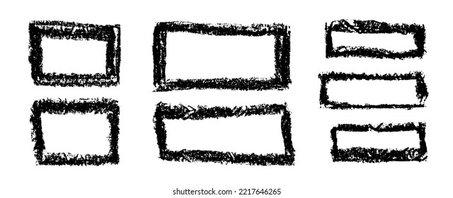 Charcoal grunge rectangular frames set. Coal pencil sketches. Grunge frames collection. Charcoal pencil rectangles and squares. Grungy framings.