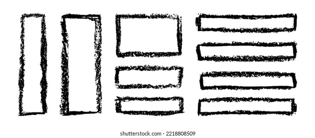 Charcoal grunge rectangular frames set. Coal pencil sketches. Grunge frames collection. Charcoal pencil rectangles and squares. Grungy framings.