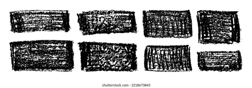 Charcoal grunge rectangular shapes set. Coal pencil sketches. Grunge backgrounds collection. Charcoal pencil rectangles and squares. Grungy backdrops.