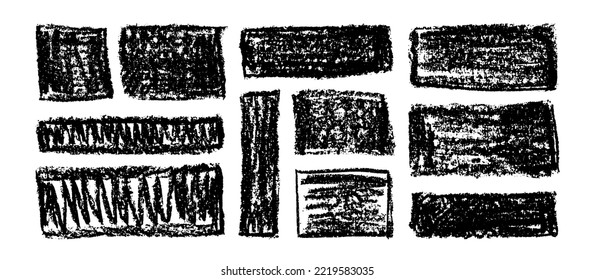Charcoal grunge rectangular shapes set. Coal pencil sketches. Grunge backgrounds collection. Charcoal pencil rectangles and squares. Grungy backdrops.