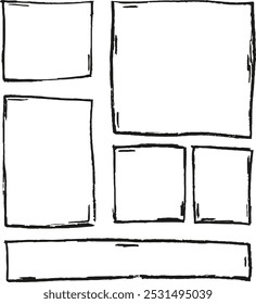 Conjunto de Formas rectangulares grunge de carbón. Bocetos a lápiz de carbón. Colección de fondos de grunge. Rectángulos y cuadrados de lápiz de carbón. Fondos gruñones sobre fondo transparente.